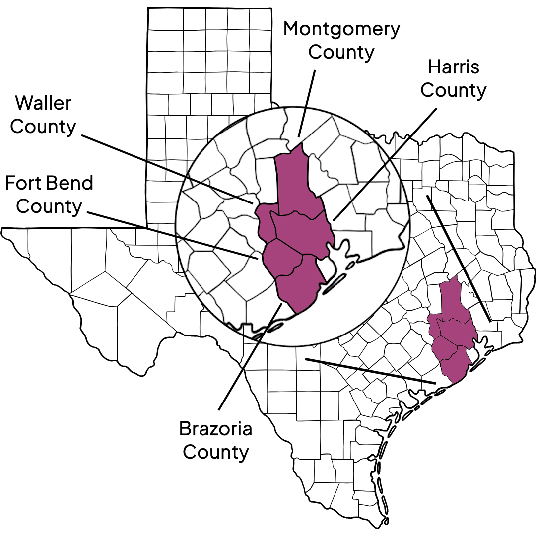 Proudly Serving Harris, Waller, Fort Bend, Montgomery, and Brazoria Counties | A Better Solution In Home Care Houston