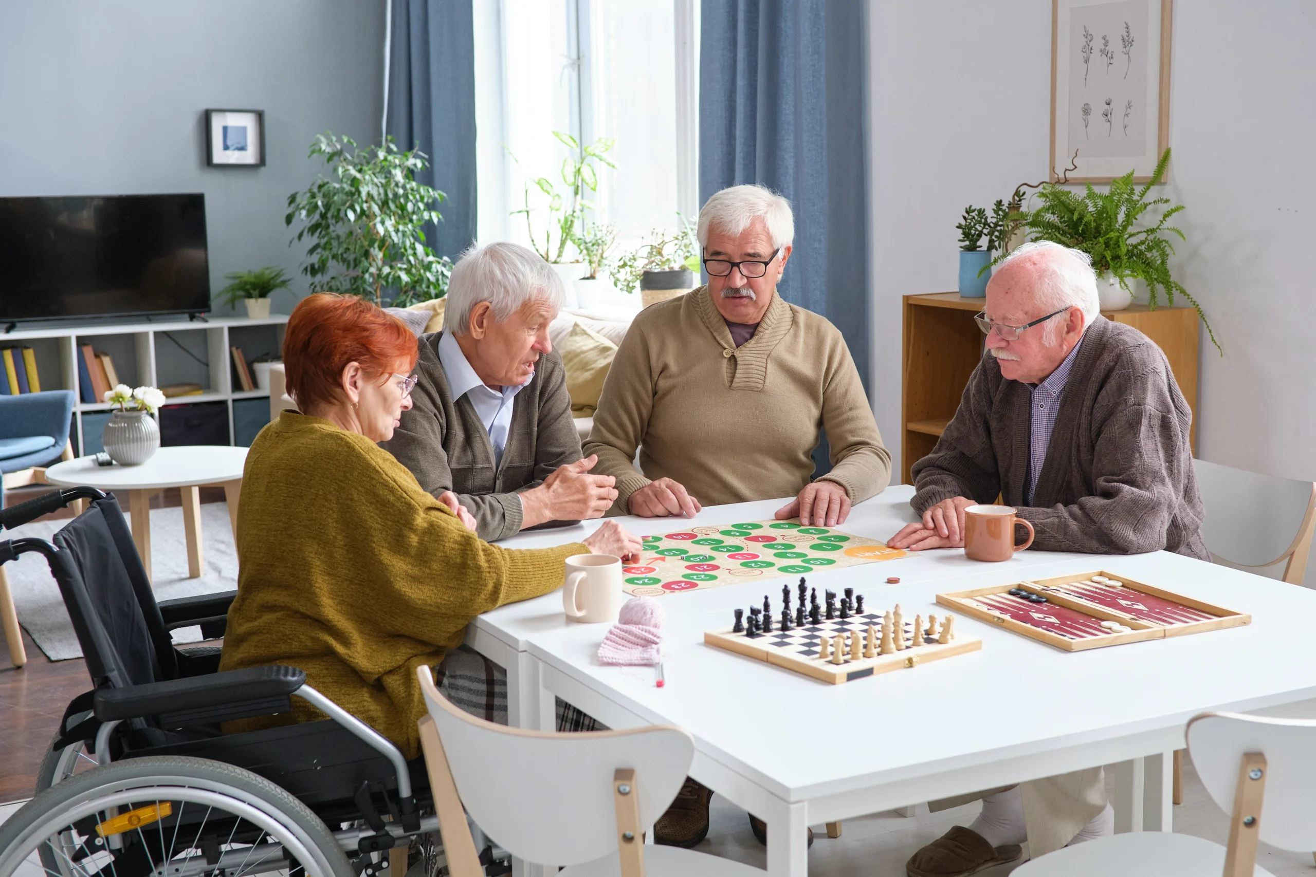 group of seniors playing board games